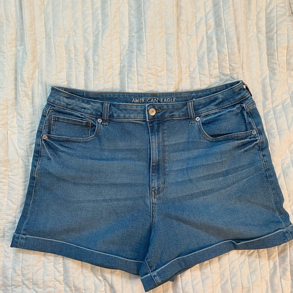 American Eagle High Rise denim mom shorts